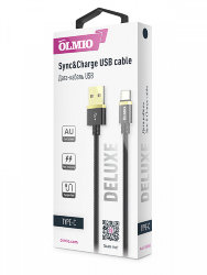 Кабель USB - Type-C Olmio DELUXE 2,1A черный