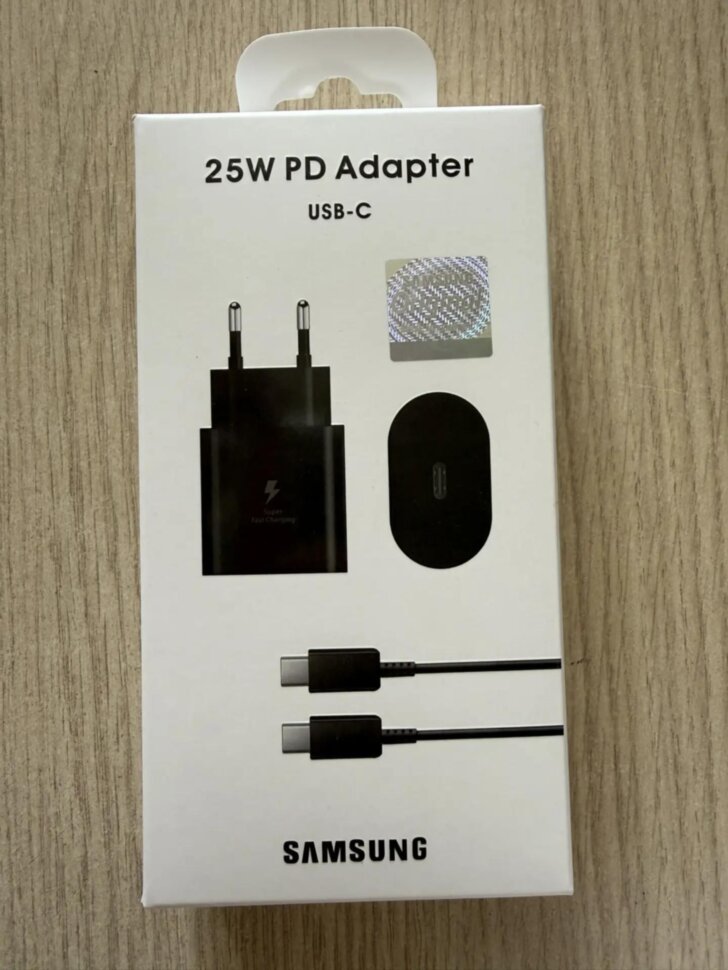 Сетевой адаптер Samsung 1 разъем Type-C PD 25W + кабель Type-C to Type-C, черный