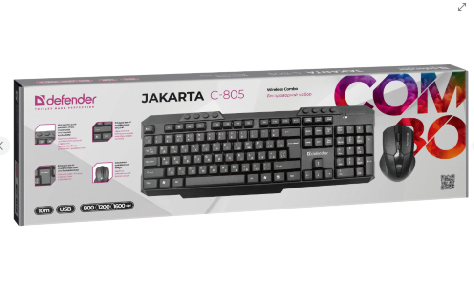 Беспроводной комплект Defender Jakarta C-805 клавиатура + мышь, черный