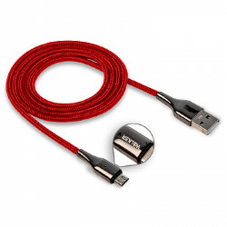 Кабель USB - MicroUSB WALKER C930 тканевый с индикатором красный 3.1A*