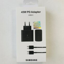 Сетевой адаптер Samsung 1 разъем Type-C PD 45W + кабель Type-C to Type-C, черный