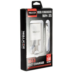 СЗУ WALKER WH-35 1 разъем USB QC3.0 3A, 15W + кабель Type-C, белое