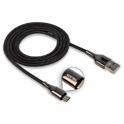 Кабель USB - MicroUSB WALKER C930 тканевый с индикатором черный 3.1A
