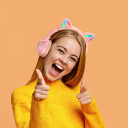 Гарнитура Bluetooth  BOROFONE BO18 Cat ear полноразмерная, розовая