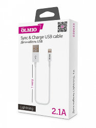 USB кабель на iPhone 5 Olmio 2,1A белый 1 метр