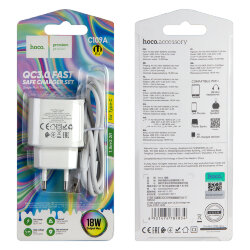 СЗУ HOCO C109A, 1*USB QC3.0 + кабель Type-C, блистер, белое