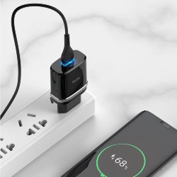 СЗУ HOCO C12Q, 1*USB, 18W, QC3.0 + кабель Type-C, черное