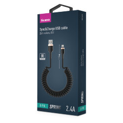 USB кабель на iPhone 5 Olmio SPRING 2,4A черный, пружина 1.5 метра