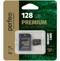 Perfeo microSDXC 128GB High-Capacity (Class 10) UHS-3 V30 PREMIUM с адаптером