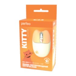 Мышь беспроводная Perfeo KITTY, 4 кнопки, DPI 800-1600, Silent Click, желтая