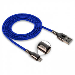 Кабель USB - MicroUSB WALKER C930 тканевый с индикатором синий 3.1A*