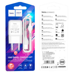 СЗУ HOCO C96A, 1*USB, 2.1A + кабель MicroUSB, блистер, белое