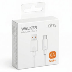 Кабель USB - Type-C WALKER C875 120W, белый 6.0A