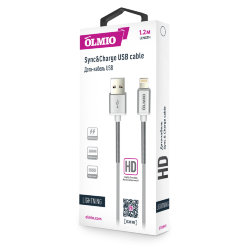 USB кабель на iPhone 5 Olmio HD металлический штекер с пружиной 2,1A белый