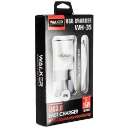 СЗУ WALKER WH-35 1 разъем USB QC3.0 3A, 15W + кабель Lightning, белое