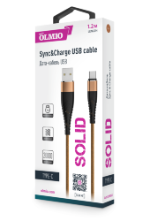 Кабель USB - Type-C Olmio SOLID усиленный 2,1A цвет капучино