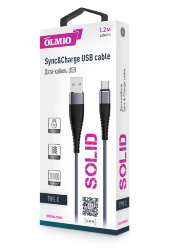 Кабель USB - Type-C Olmio SOLID усиленный 2,1A цвет титановый