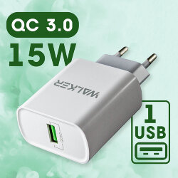 Сетевой адаптер WALKER WH-35 1 разъем USB QC3.0 3A, 15W, белый