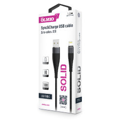 USB кабель на iPhone 5 Olmio SOLID усиленный 2,1A цвет черный