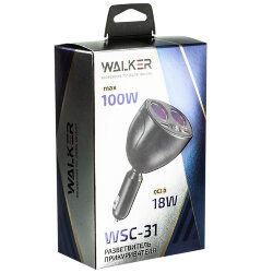 Разветвитель автомобильный WALKER WSC-31, 100W, 2 разъема, с дисплеем