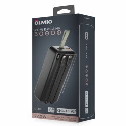 Внешнее ЗУ Olmio L-30 30000mAh, QC3.0/PD, LCD, 22.5W, черный
