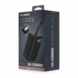 Внешнее ЗУ Olmio М-50 50000mAh, QC3.0/PD, LCD, 22.5W, черный