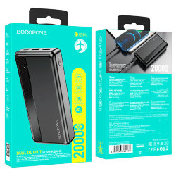 Внешнее ЗУ Power Bank BOROFONE BJ24A вход USB-C и MicroUSB, 2 выхода USB 5V 2.1A, 20000mAh, черное