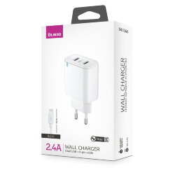 СЗУ с 2-мя разъемами USB Olmio 2.4A Smart IC + кабель Lightning, белое