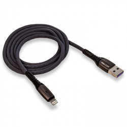 USB кабель на iPhone 5 WALKER C920 тканевый с индикатором серый 3.1A*