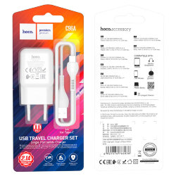 СЗУ HOCO C96A, 1*USB, 2.1A + кабель Type-C, блистер, белое