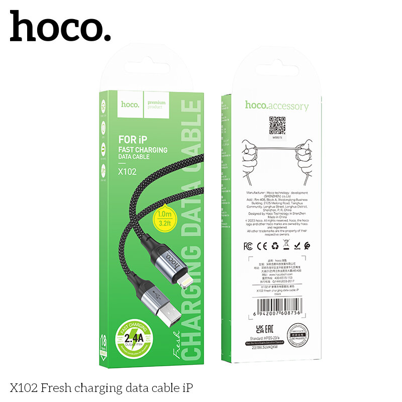 USB кабель на iPhone 5 HOCO X102 Fresh, 1 метр, черный