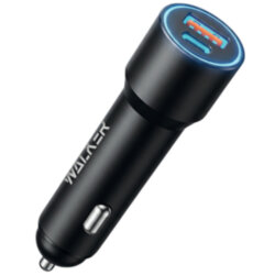 АЗУ адаптер WALKER WCR-24 PD34W + USB QC3.0 18W, 3A, Max 52W, удлиненный корпус, черное