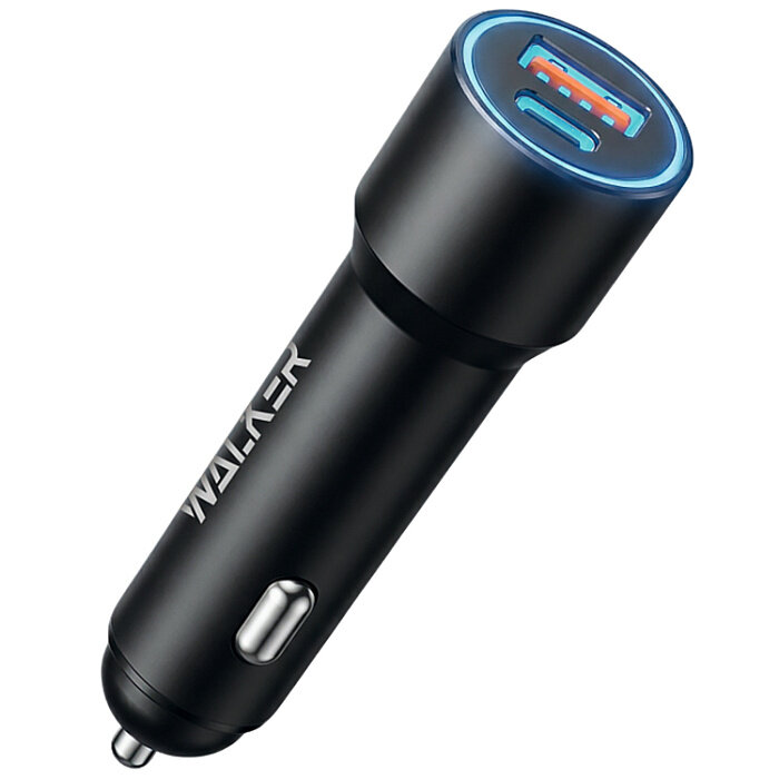 АЗУ адаптер WALKER WCR-24 PD34W + USB QC3.0 18W, 3A, Max 52W, удлиненный корпус, черное