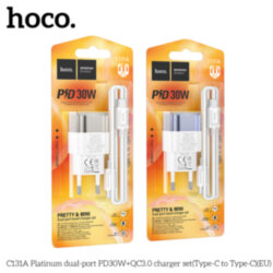 СЗУ HOCO C131A, 1*PD30W + 1*USB QC3.0 3A + кабель Type-C - Type-C, белое/прозрачно-синее