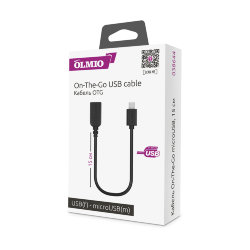 Адаптер OLMIO microUSB (папа) - USB (мама) OTG кабель черный 15 см