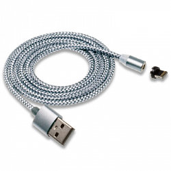 USB кабель на iPhone 5 WALKER C590 магнитный с индикатором серебро*