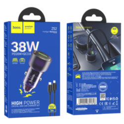 АЗУ HOCO Z52, 1*PD20W + 1*USB QC3.0 + кабель Type-C на Lightning, прозрачный корпус, purple