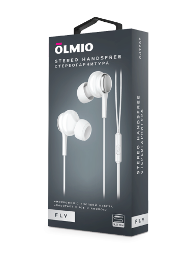 Гарнитура Olmio Fly с кнопкой ответа, белая