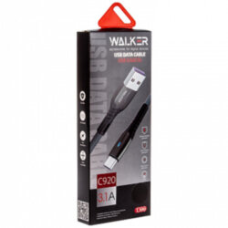 USB кабель на iPhone 5 WALKER C920 тканевый с индикатором черный 3.1A