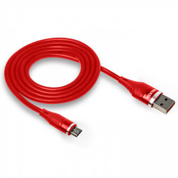 Кабель USB - MicroUSB WALKER C735 прорезиненный с металл. разъемом красный 3.1A