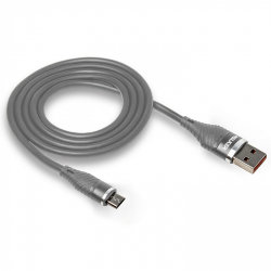 Кабель USB - MicroUSB WALKER C735 прорезиненный с металл. разъемом серый 3.1A