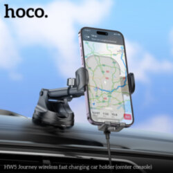 Держатель автомобильный Hoco HW5 JOURNEY, беспроводная зарядка, 15W, черный