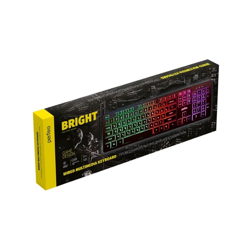 Клавиатура Perfeo BRIGHT, USB, Multimedia, GAME DESIGN, с подсветкой, черная