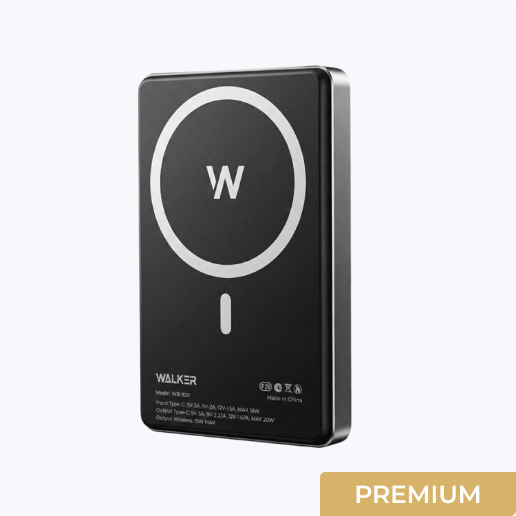 ЗУ Power Bank WALKER WB-920 PREMIUM 10000mAh, QC3.0 + PD20W, металл, серый