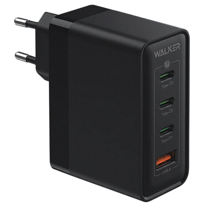 Сетевой адаптер WALKER WH-48 GaN 2*Type-C PD65W и PD35W + 1*USB QC3.0 18W, Max 100W, черный