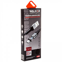 Кабель USB - Type-C WALKER C970 магнитный, быстрый заряд 30W, черный 3.3A