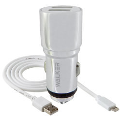 АЗУ WALKER WCR-21 2 разъема USB 2.1A + кабель iPhone 5 серебро*