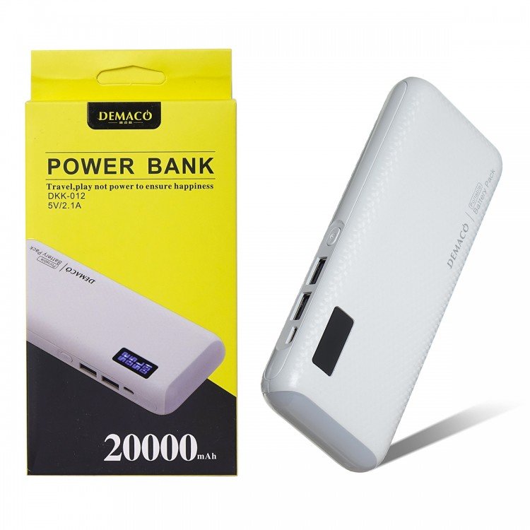 Внешнее ЗУ Power Bank Demaco DKK-012 20000mAh, USBx2, microUSB, фонарик, белое