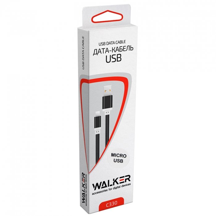 Кабель USB - MicroUSB WALKER C330 ткань плоский белый