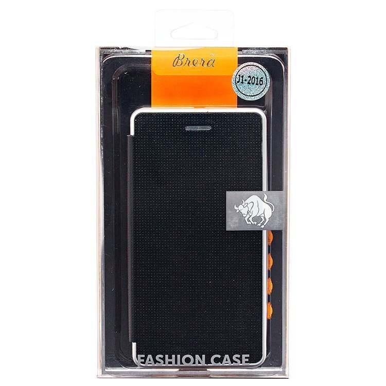 Чехол-книга Brera Like Me (Top-Fashion) для Samsung J120 Galaxy J1 2016 черная с серебристым ободком
